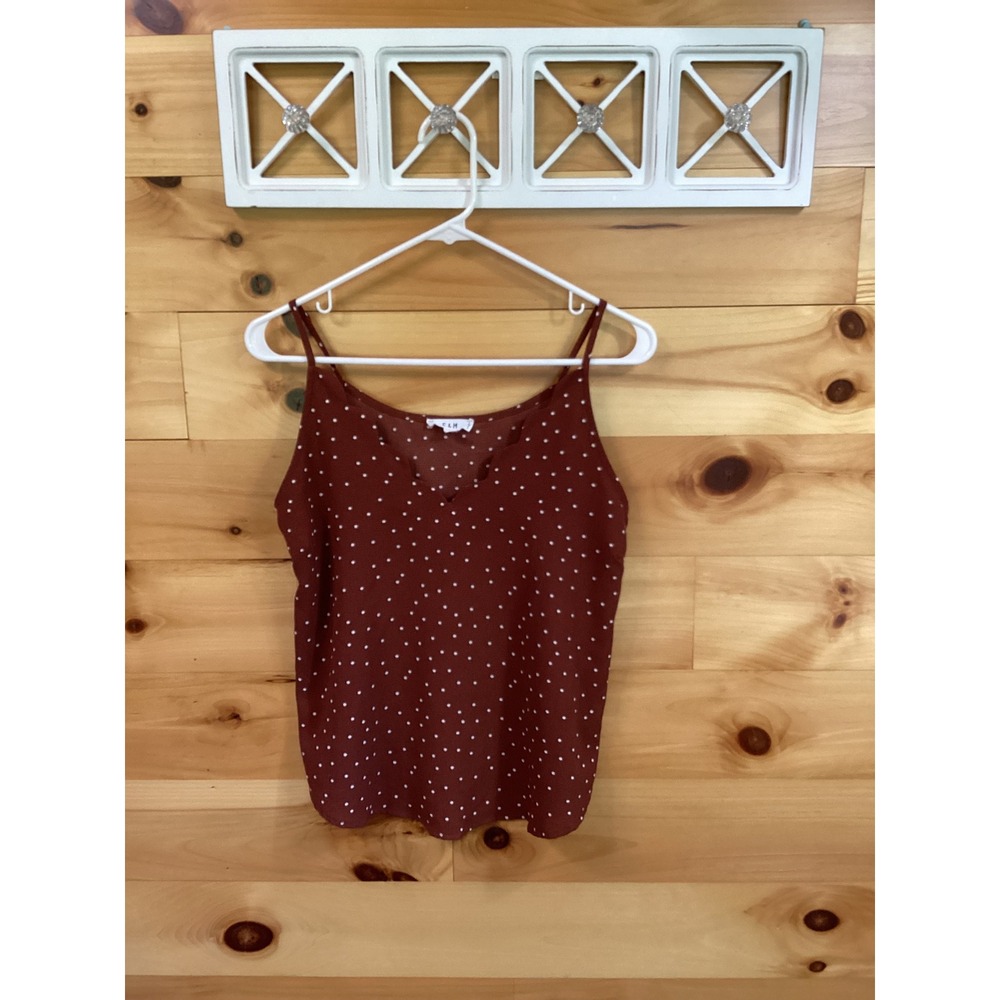 E&M Rust Orange/Brown Polka Dot Scallop Neck Camisole Tank Top Small